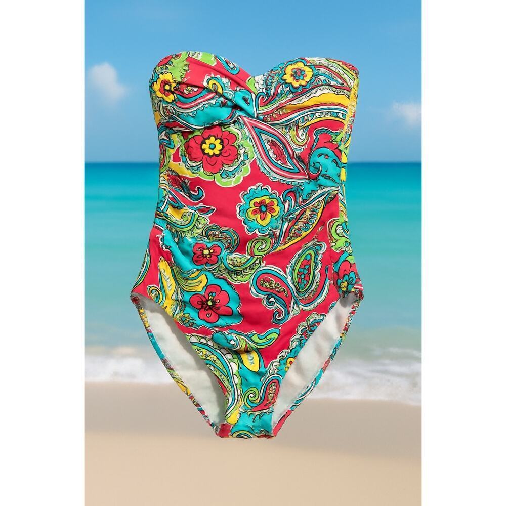 Lime Ricki Signature Bright Paisley Bandeau One Piece Swimsuit Size S